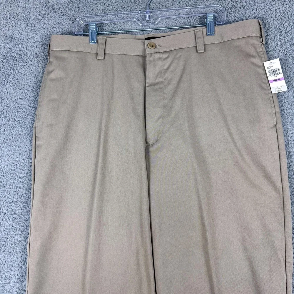IZOD American Chino Pants Mens 38x34 Khaki Wrinkle Free‎ Classic Leg Flat Front
